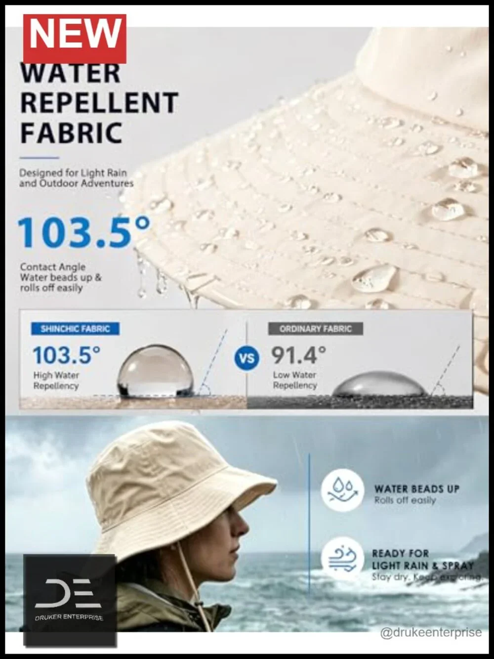 Water-Resistant UPF 50+ Bucket Hat Packable Boonie for Outdoor Hiking Camping